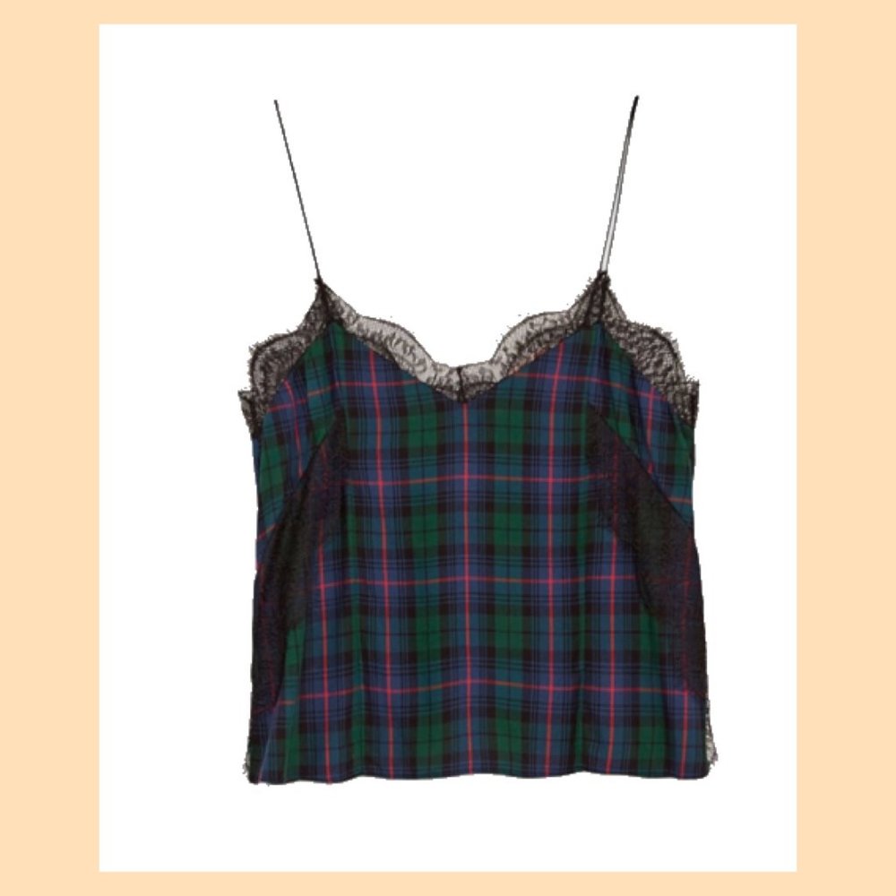 ZARA TRAFALUC Plaid Cami with Lace Detail
